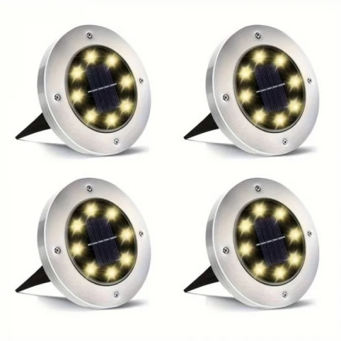 Solar Güneş Enerjili 8 ledli Kazıklı Çim Zemin Bahçe Aydınlatması 4 Lü Set