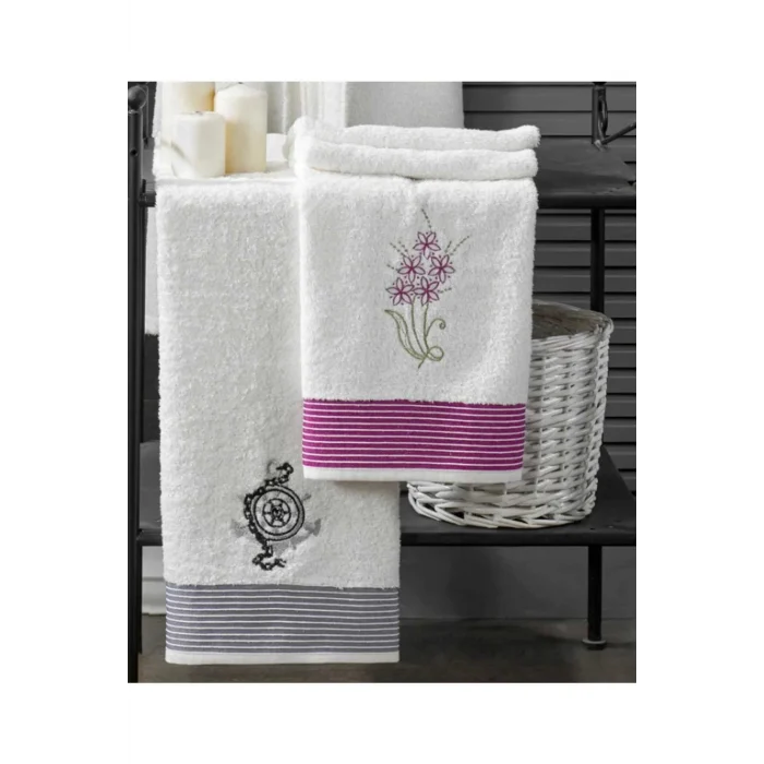 4 Parça Aile Bornoz Seti Kadın Erkek Havlulu Bornoz Takımı Beyaz Set