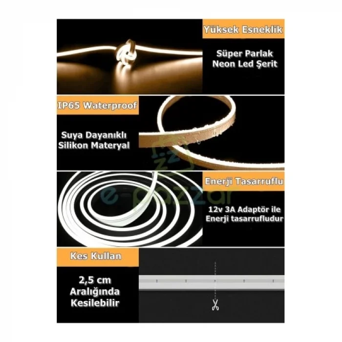 5m 16 Renk 4 Fonksiyonlu Esnek Şerit Neon LED