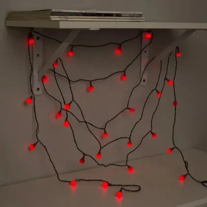 5m 28 LED Mini Top Işık Kırmızı - Fişli, Siyah Kablo