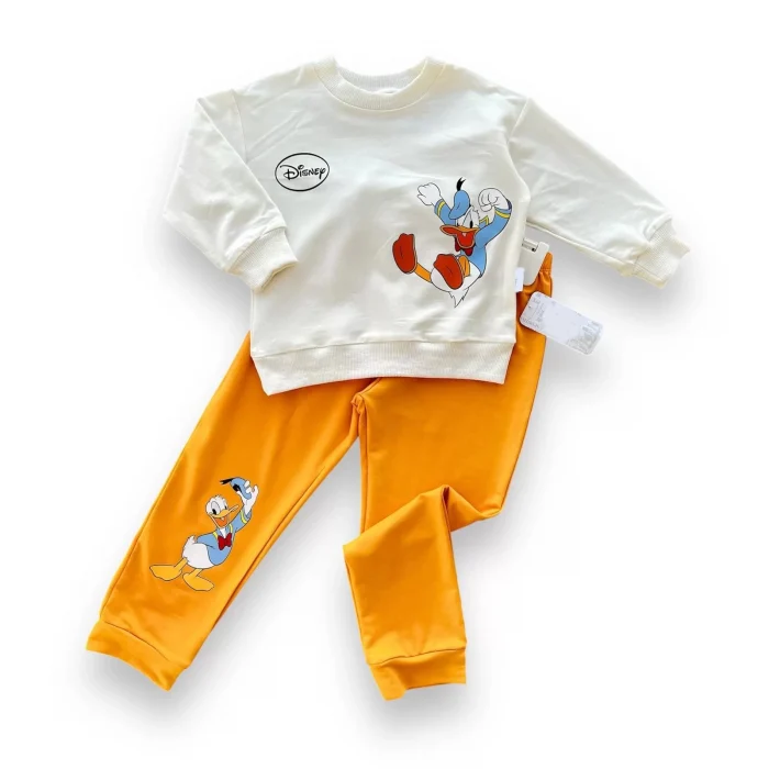 Luz&Pos 6-9-12-18 Ay Ördek Baskılı Pamuk Penye Kumaş Erkek Bebek Takımı Turuncu