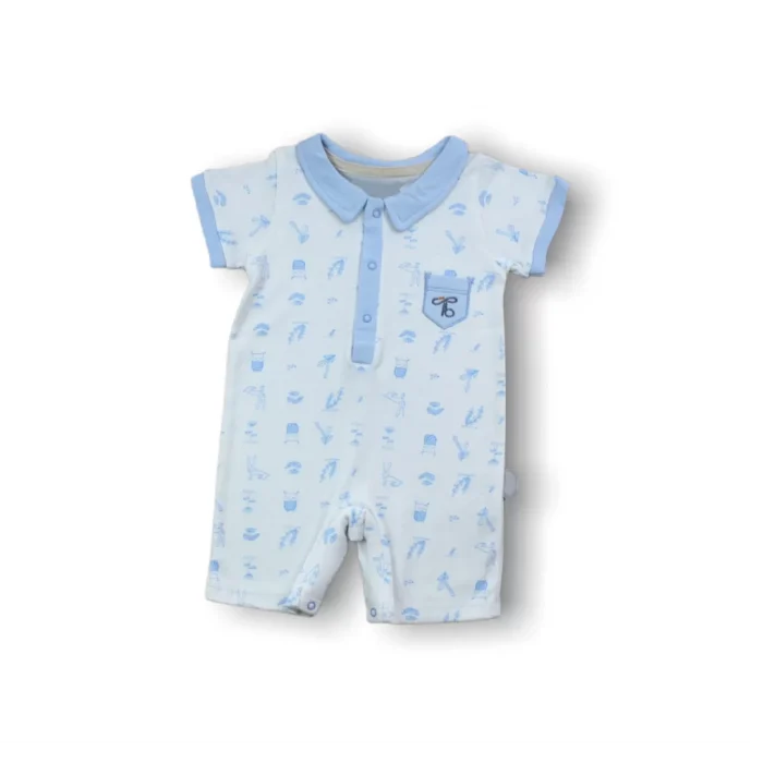 Luz&Pos 6-9 9-12 12-18 Ay Galaksi Baskılı Çıtçıtlı Kısa Kollu Erkek Bebek Tulumu Mavi