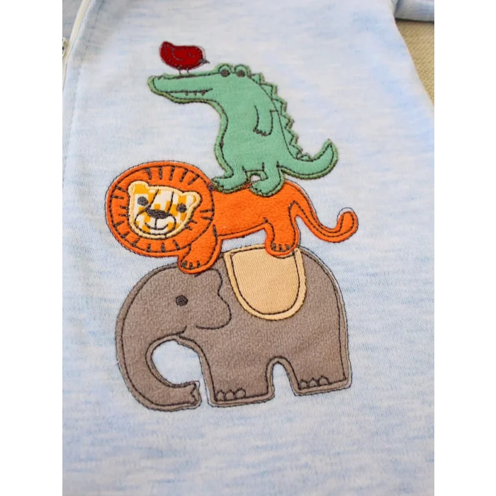 Luz&Pos 6-9 9-12 Ay Ef Çizgi Boy Fermuarlı Hayvanlar Alemi Nakışlı Kapşonlu Kız Erkek Bebek Tulumu Mavi