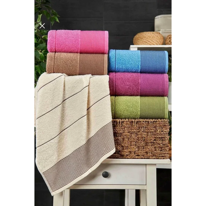 6 lı El Yüz Havlu Seti Pamuklu Havlu Takımı Renkli  Bej