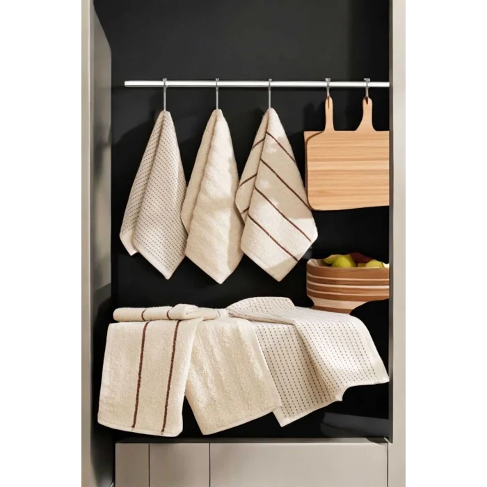 6 lı Luna Naturel Mutfak Havlu Seti &#37;100 Pamuklu 30X50 Cm Bej