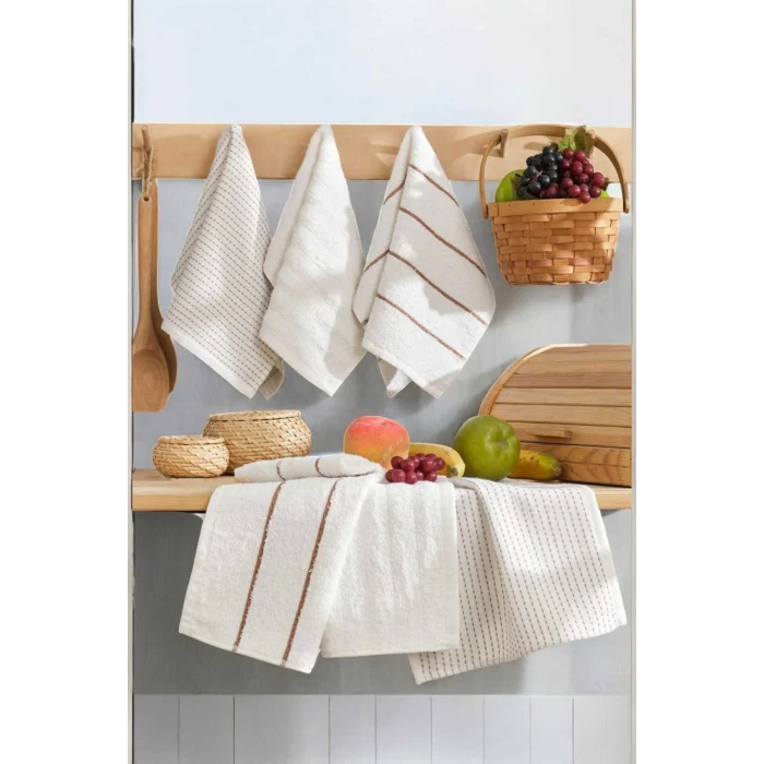 6 lı Luna Naturel Mutfak Havlu Seti &#37;100 Pamuklu 30X50 Cm Krem