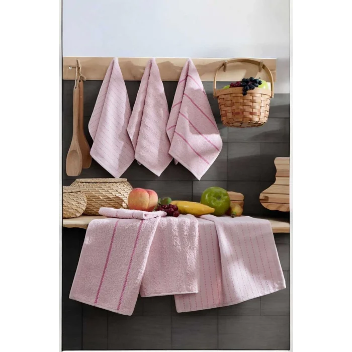6 lı Luna Naturel Mutfak Havlu Seti &#37;100 Pamuklu 30X50 Cm Pudra