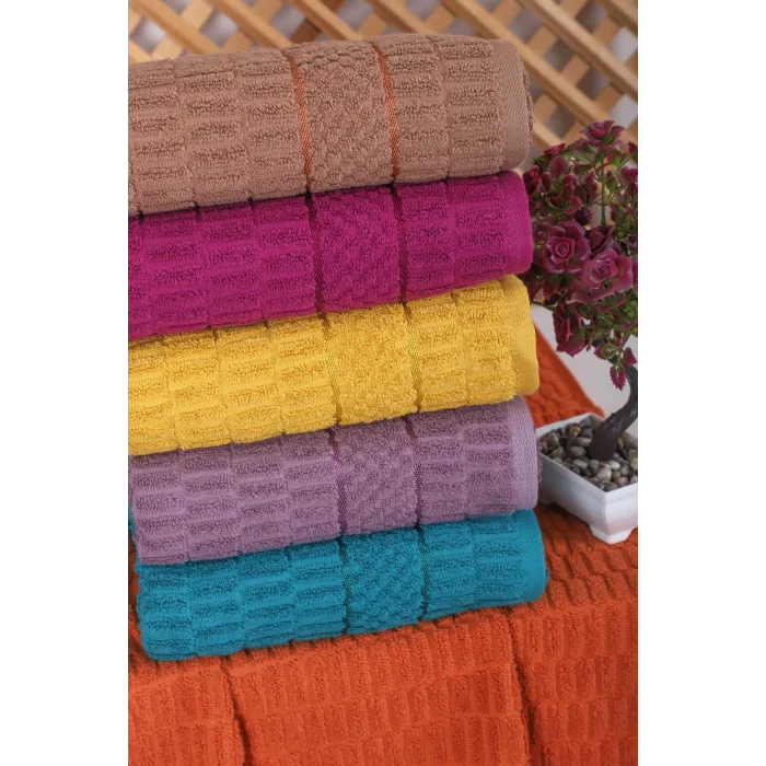 6 lı Renkli El Yüz Pamuklu Jakarlı Havlu Seti 50 x 90 Cm Platin