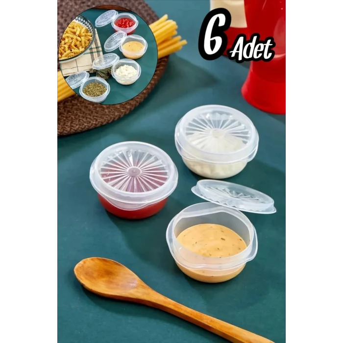 6 Lı Yelpaze Kapaklı Şeffaf Mini Sosluk- Ketçap Mayonez Kabı- Kahve Yanı Şeker Lokumluk