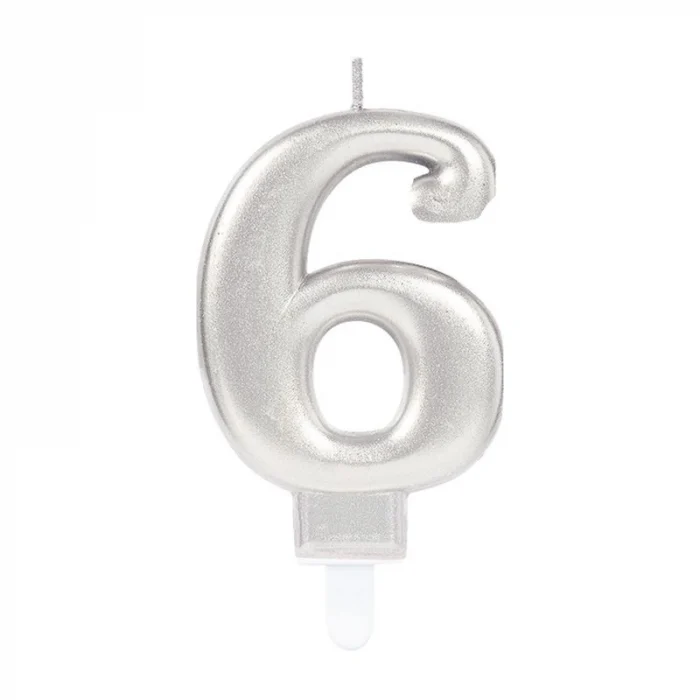 6 Rakam Mum Gümüş Renk