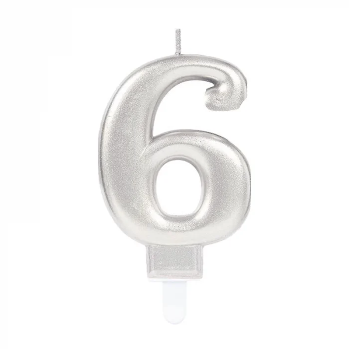 6 Rakam Mum Gümüş Renk