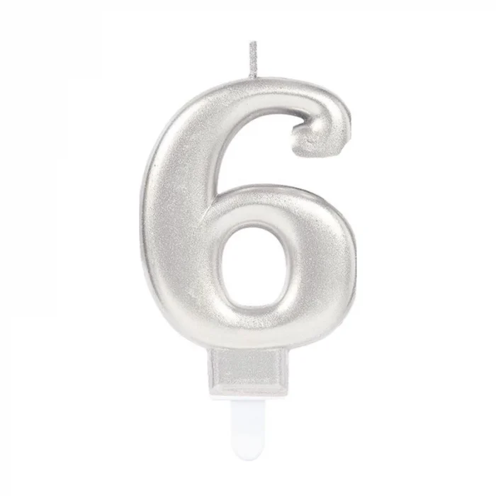 6 Rakam Mum Gümüş Renk