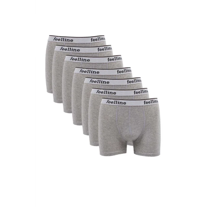 7 adet Feelline Gri Pamuklu Doğal Likralı Erkek Boxer