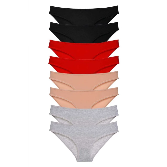 8 adet Süper Eko Set Likralı Kadın Slip Külot Siyah Kırmızı Ten Gri