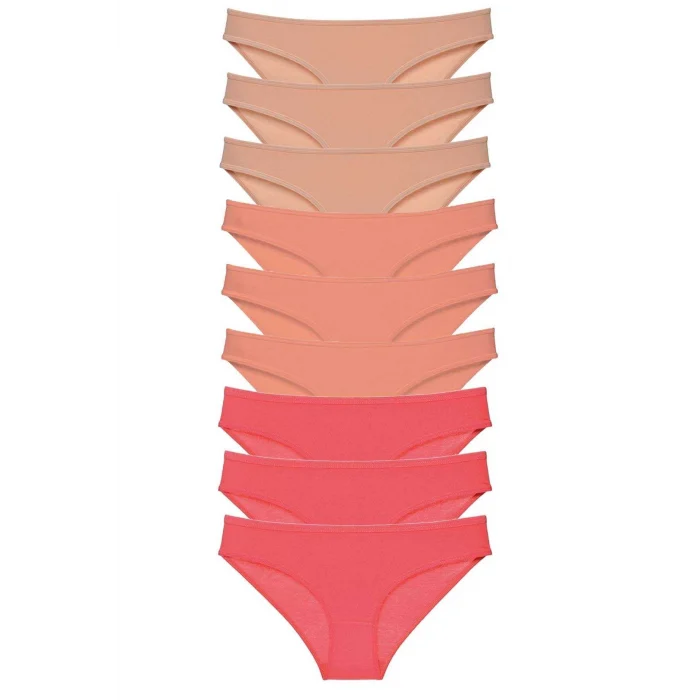 9 adet Süper Eko Set Likralı Kadın Slip Külot Ten Pudra Fuşya