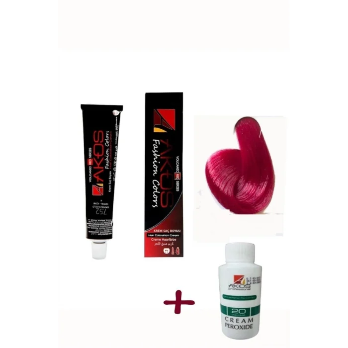 Akos Çilek Kızılı Saç Boyası 7.52 3 Adet + 3 Adet Oksidan