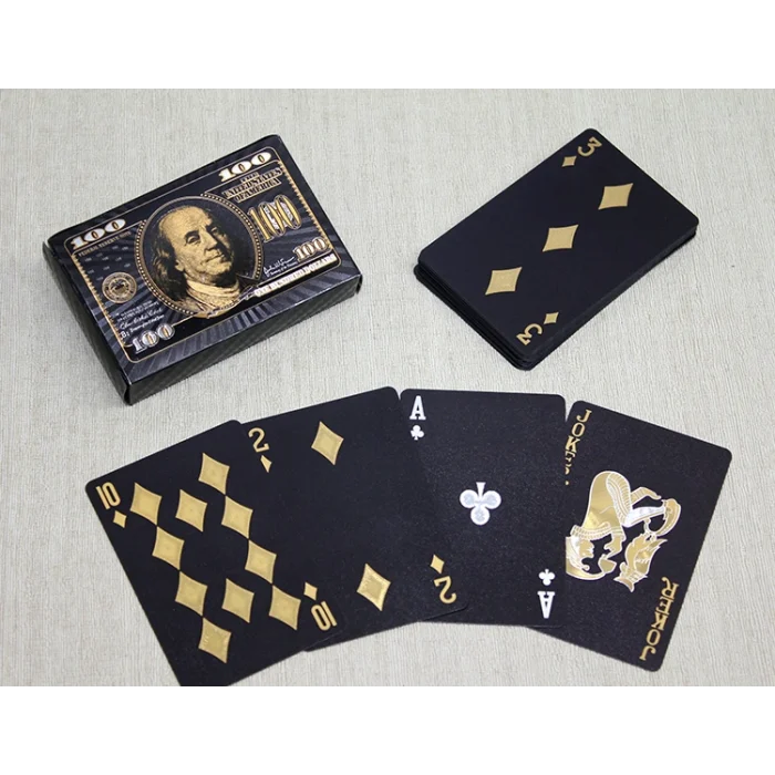 Altın Dolar Tasarımlı Siyah İskambil Oyun Kartı