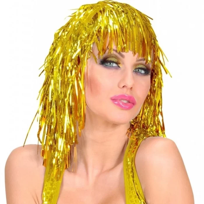 Altın Sarısı Işıltılı Metalize Parti Peruğu