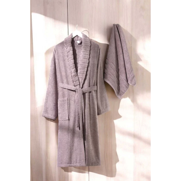 AquaLoom Lüx Kadın Bornoz ve Havlu Seti &#37;100 Pamuklu Mürdüm