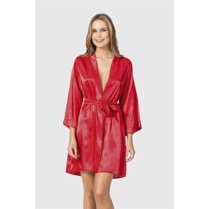 Zümrüt Kısa Saten Sabahlık