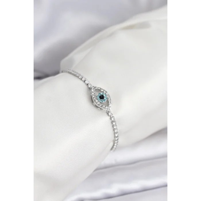 Göz Model Zirkon Taşlı Gümüş Renk Asansörlü Su Yolu Bileklik