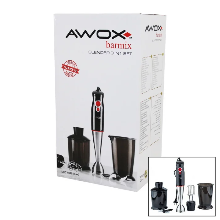 Awox Barmix  3in1  Blender Seti  Çelik 2li Mikser   Çelik Rondo Bıçak   Çelik 4 Kanatlı Bıçak   1000w