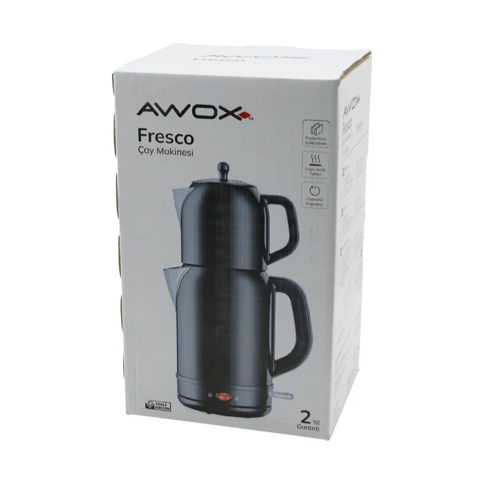 Awox Fresco Siyah Elektrikli Çay Makinesi Çaycı Set 1.7lt Su Isıtıcı + 1.2lt Demlik Paslanmaz Çelik Gövde 2200w