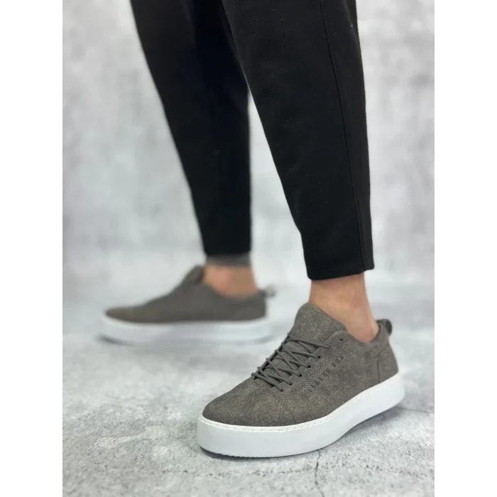 BA0104 Bağcıklı Gri Süet Beyaz Taban Spor Klasik Erkek Ayakkabı