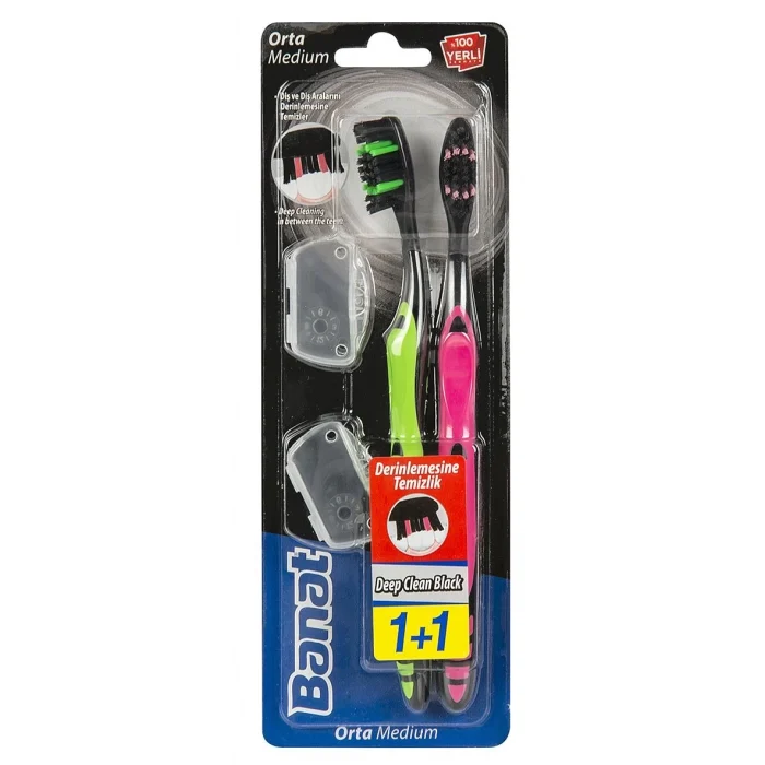 Banat Deep Clean Black 1+1 Yetişkin Diş Fırçası Orta/Medium