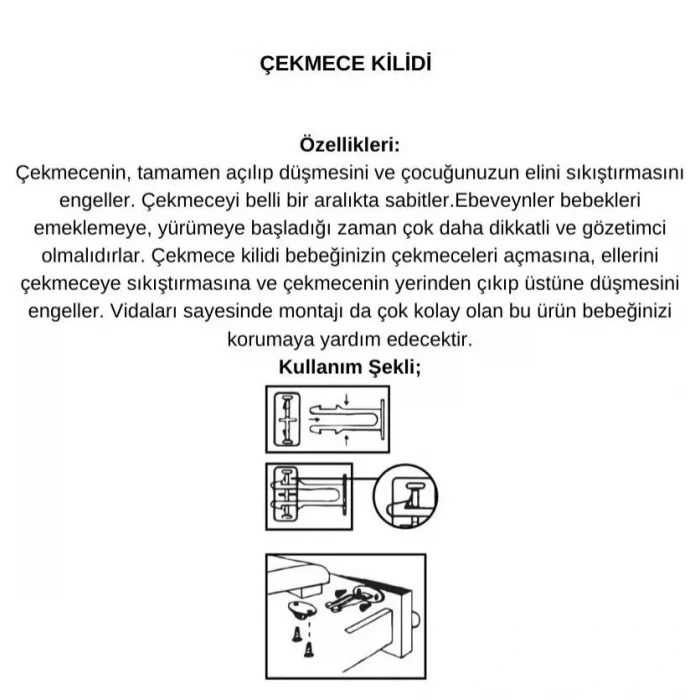 Bebek Çocuk Koruma Kilidi - Dolap Çekmece Kilidi Sürgülü Kilit