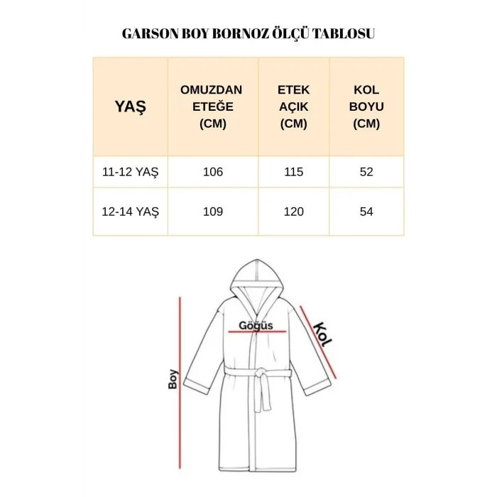 Beyaz Gramajlı Kapşonlu Garson Boy Çocuk Banyo Bornozu