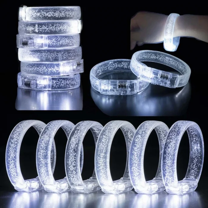 Beyaz-gümüş Led Işıklı Baskı Yapılabilen Pilli Bileklik Bilezik 1,5 Cm Genişlik