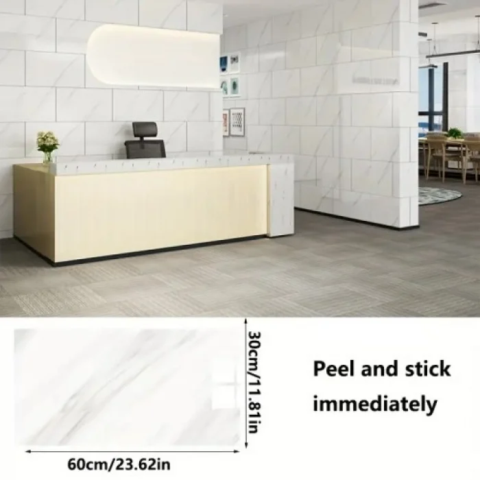 Beyaz Mermer Desenli Alüminyum Duvar Sticker