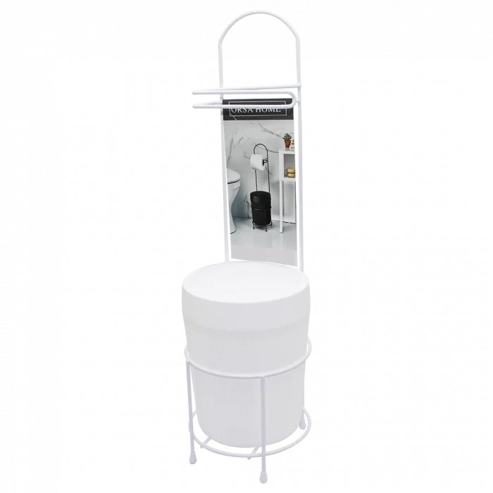 Beyaz Metal Ayaklı Wc Kağıtlık Yuvarlak Plastik Kovalı