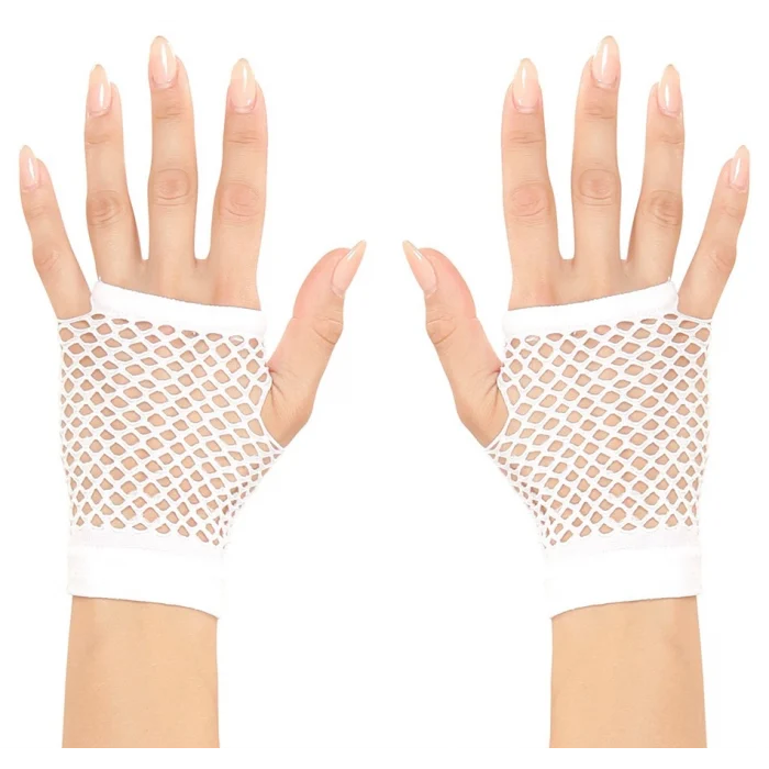 Beyaz Renk Kısa Boy Fileli Örgü Eldiven