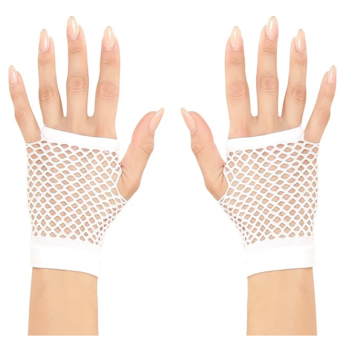 Beyaz Renk Kısa Boy Fileli Örgü Eldiven