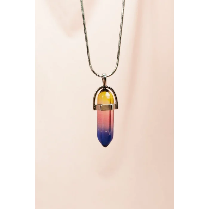 Çakra Doğal Taşı Zincirli El Yapımı Tasarımlı Kolye Uç: 3,5 cm Zincir: 20 cm Kutulu