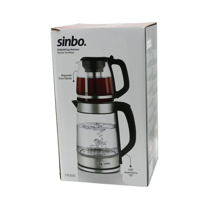 Cam Elektrikli Çay Seti Çaycı 2lt+1.2lt 1500w Mavi Ledli 360 Derece Çelik Süzgeç Krom Kaplama