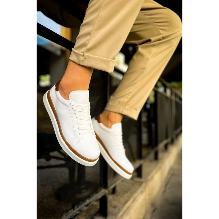 CH979 - Santoni GBT Spor Erkek Ayakkabı BEYAZ/TABA