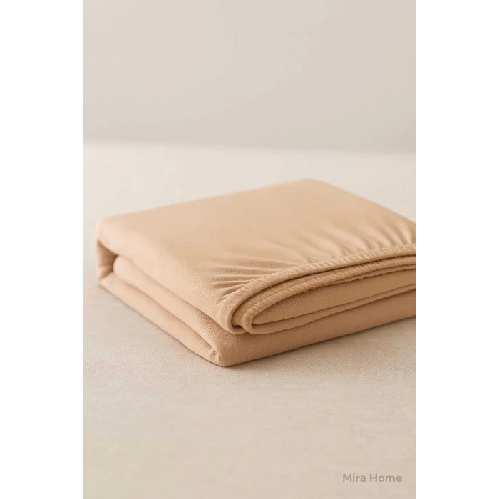 Çift Kişilik Düz Penye %100 Pamuklu Lastikli Çarşaf 160X200 Newsheet Kahverengi