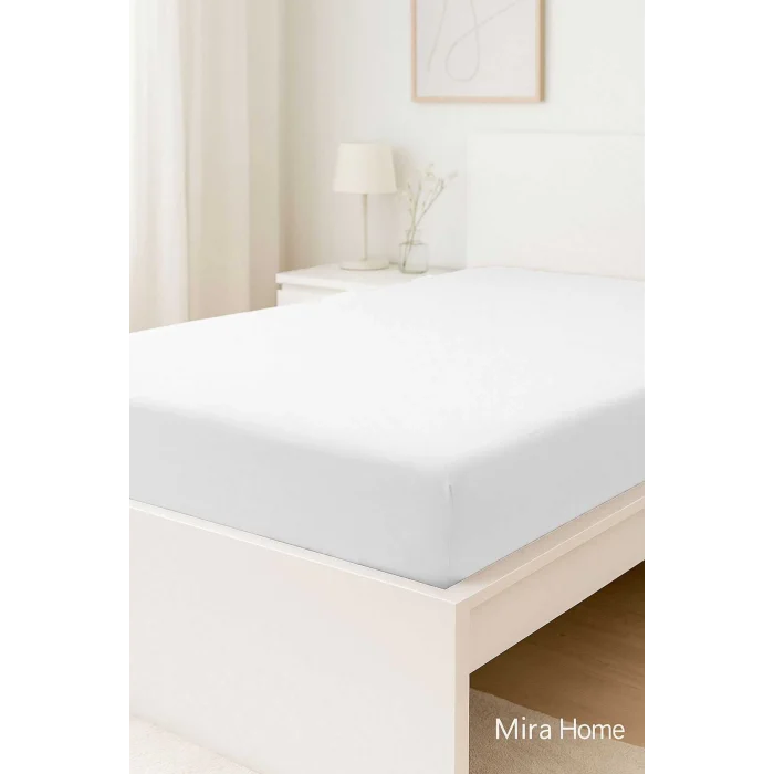 Çift Kişilik Düz Penye  %100 Pamuklu Lastikli Çarşaf 180X200 Newsheet Beyaz