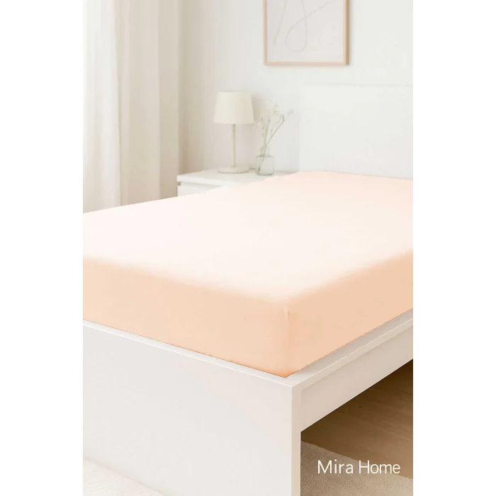 Çift Kişilik Düz Penye  %100 Pamuklu Lastikli Çarşaf 180X200 Newsheet Somon