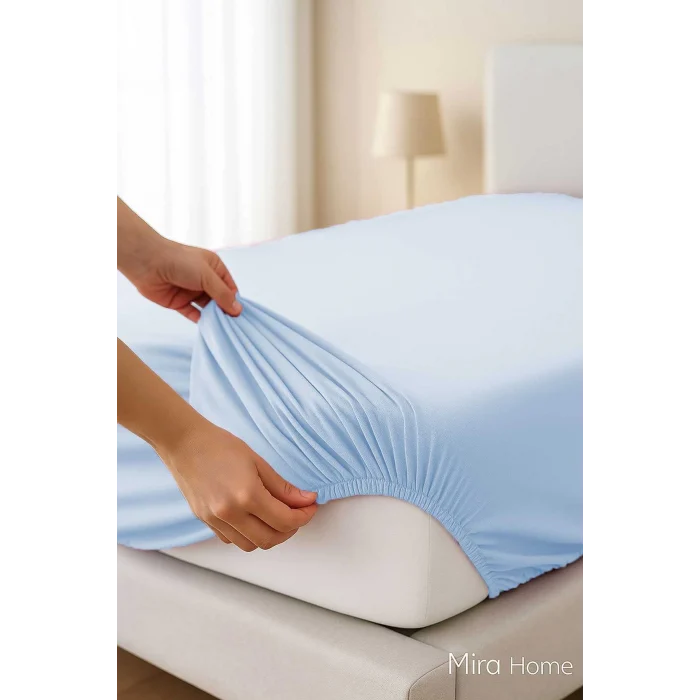 Çift Kişilik Düz Penye  %100 Pamuklu Lastikli Çarşaf 200X200 Cm Battal  Boy Newsheet Mavi