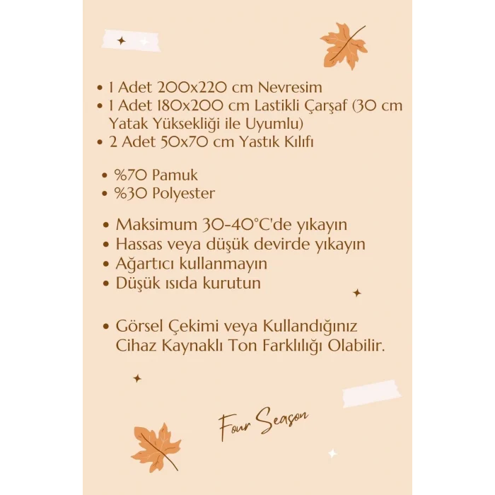 Çift Kişilik Lastikli Çarşaflı Nevresim Takımı Pamuklu Four Season Hardal Gri