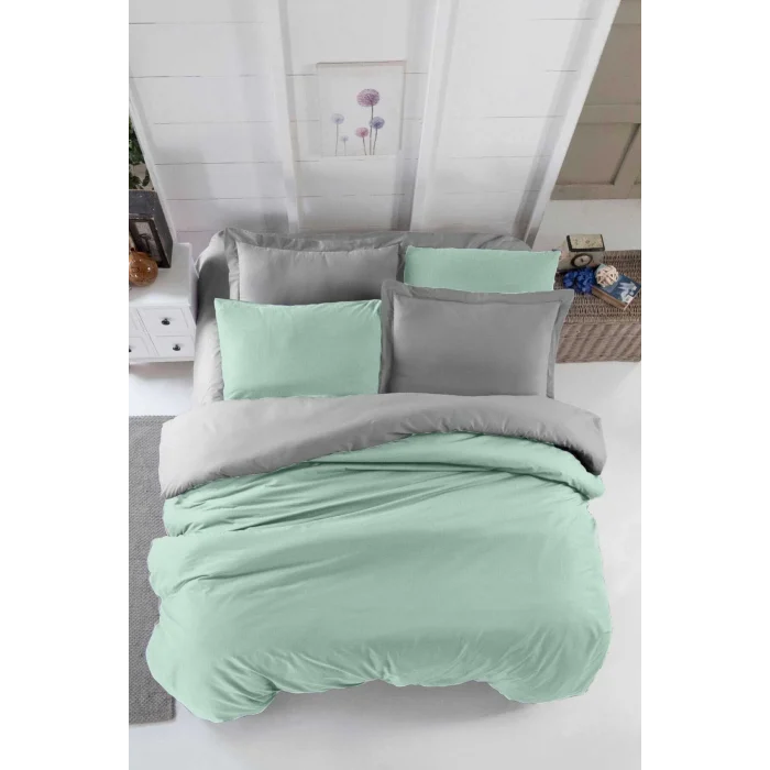 Çift Kişilik Lastikli Çarşaflı Nevresim Takımı Pamuklu Four Season Mint Gri