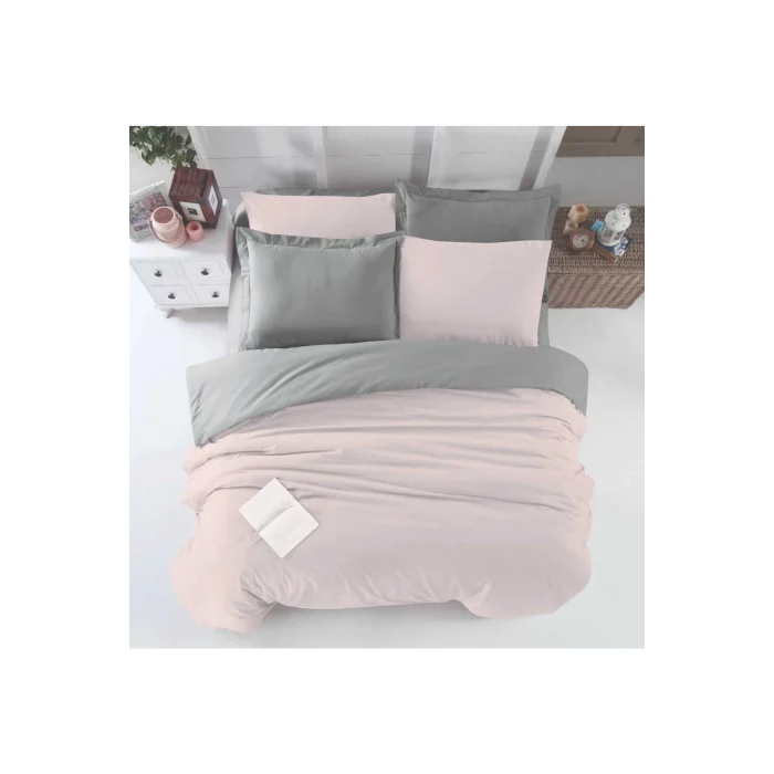 Çift Kişilik Lastikli Çarşaflı Nevresim Takımı Pamuklu Four Season Pudra Gri