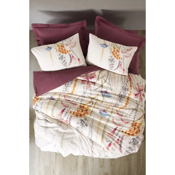 Çift Kişilik Nevresim Takımı Flos Bordo