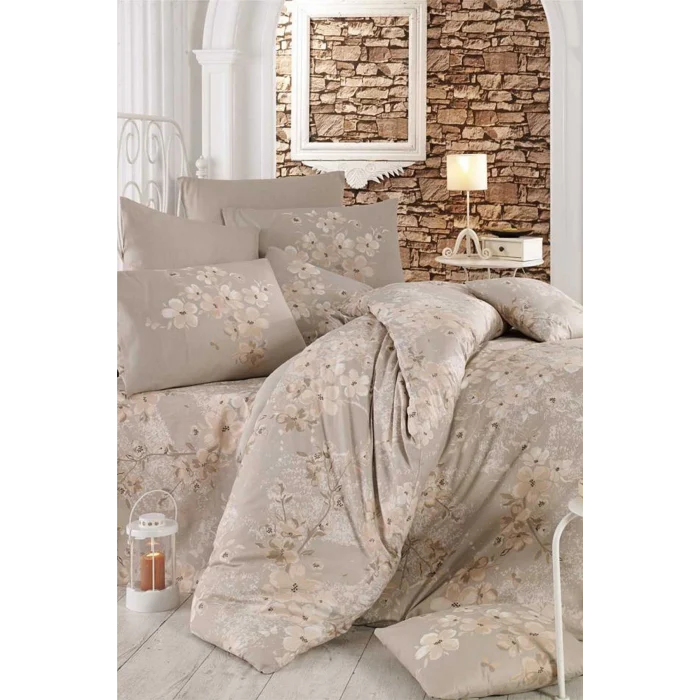 Çift Kişilik Nevresim Takımı Pamuklu Bej Bahar