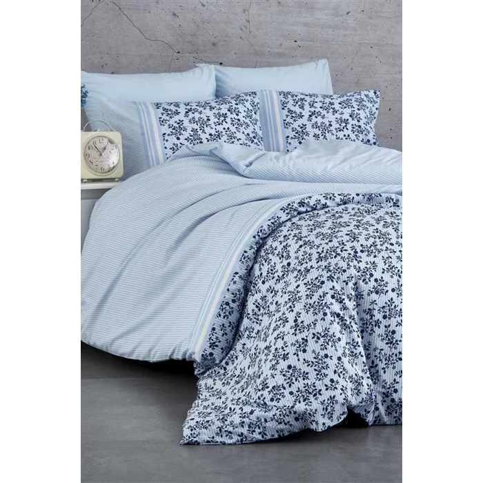 Çift Kişilik Nevresim Takımı Pamuklu Mavi Düş Çiçekleri