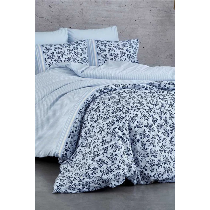 Çift Kişilik Nevresim Takımı Pamuklu Mavi Düş Çiçekleri